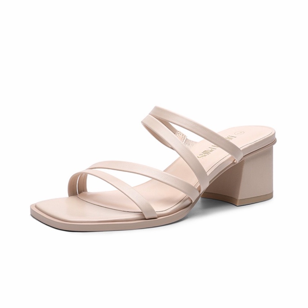 DREAM PAIRS Square Toe Strappy Chunky Heel Sandals Beige Cream Size 9 Women's